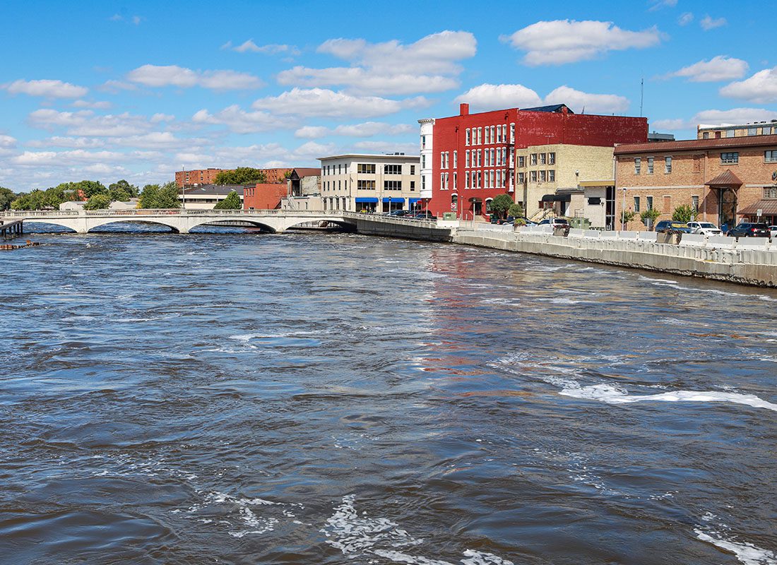 Fremont, WI - Aerial View of Riverfront in Janesville Wisconsin on a Sunny Day